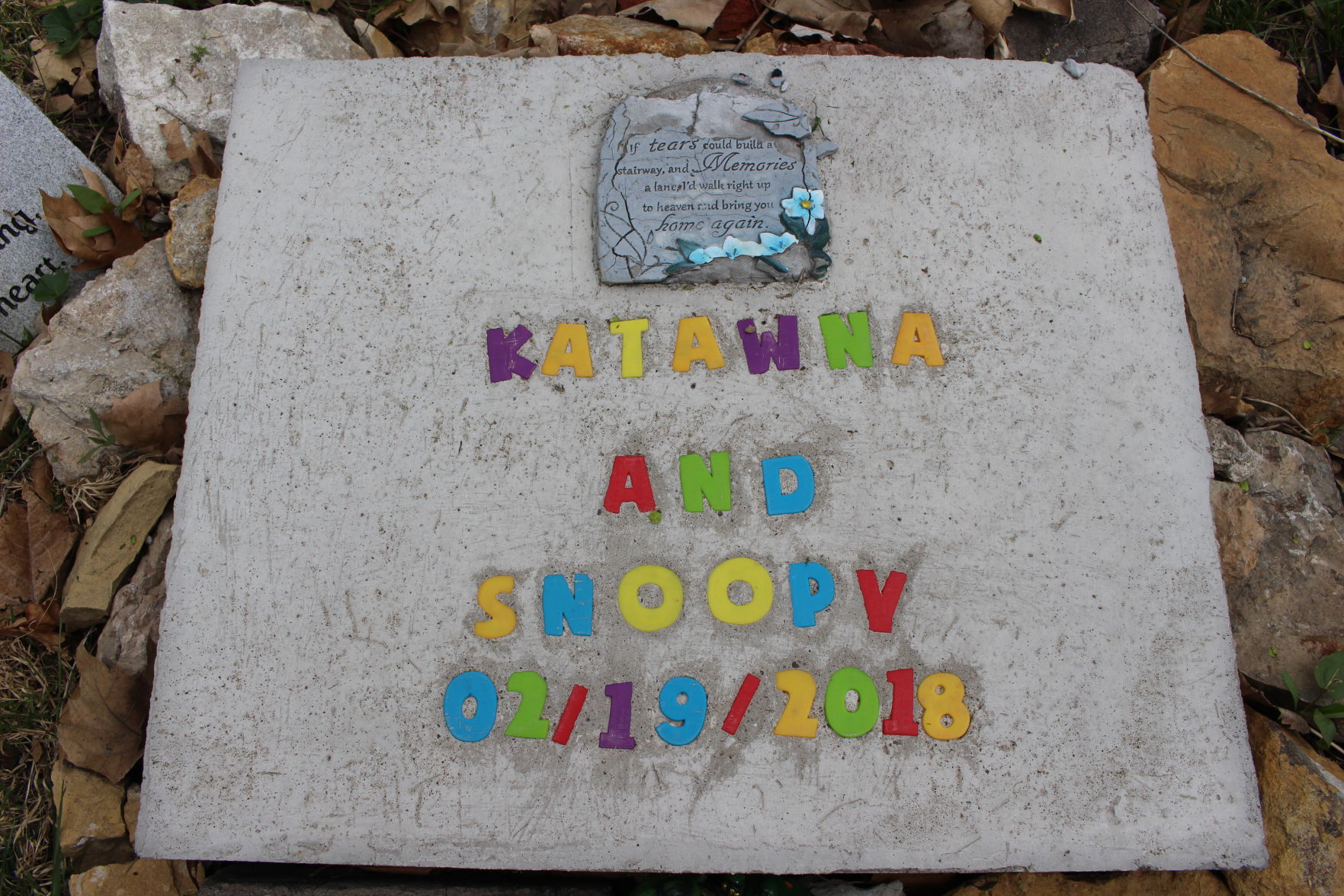 A memorial made by Michael Clay for Katawna and Snoopy,